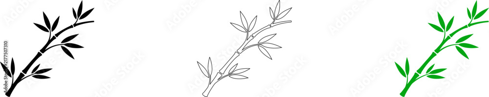Obraz premium Simple stylized green plant sprig with leaves illustration isolated on transparent background, Vector