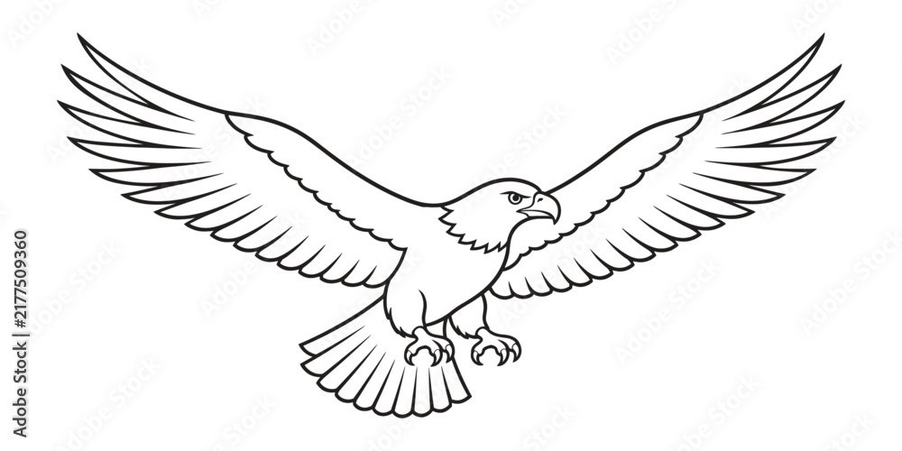 Naklejka premium Soaring eagle illustration features detailed wing feathers and a focused gaze
