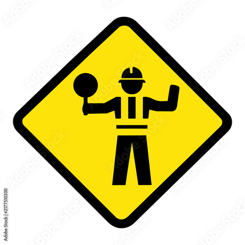 Canvastavla Road worker or flagman warning sign construction symbol vector illustration