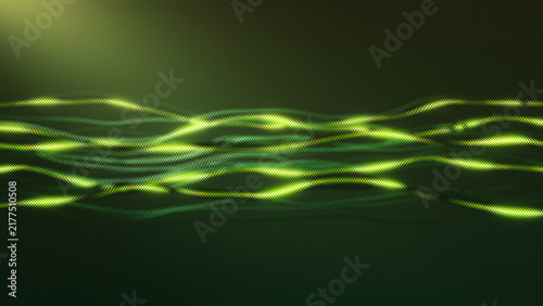 Futuristic Glowing Green Digital Wave Lines Data Stream Background