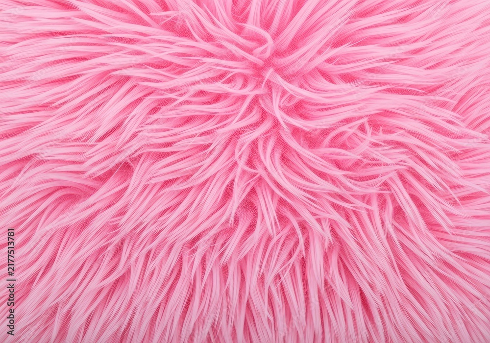 Fototapeta premium Macro view of a fluffy pink faux fur textile featuring long soft strands and a shaggy pattern perfect for abstract luxury backgrounds, pastel, design, abstract