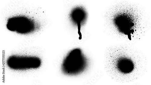 Fotografie Set of black spray paint ink splatters and blobs created with a graffiti aerosol
