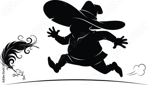 Mexican Sombrero Man Running Black Silhouette Character