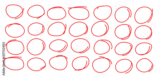 set of doddle red circle stroke marker. hand drawn red circle sketch vector illustration.