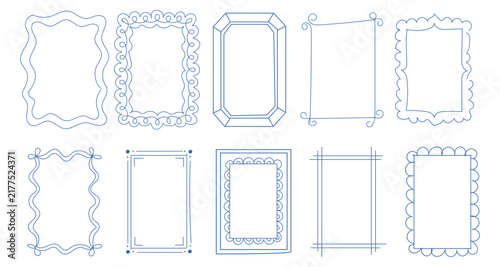 Frame border hand drawn line set.Italian style marine sea side design element. Decorative sketchy element set for invitations and labels. 