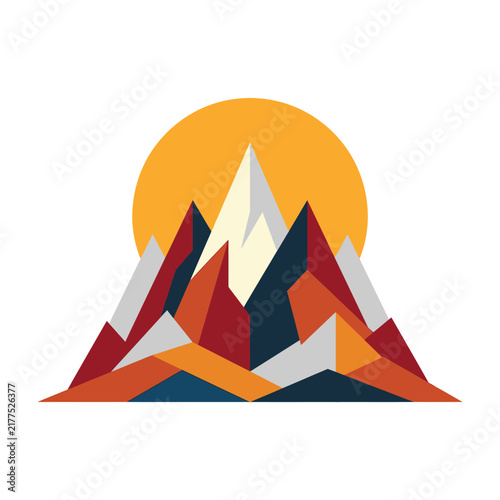Vibrant mountain range landscape with colorful peaks at sunset