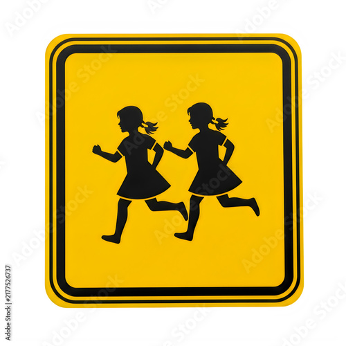 Children crossing school pedestrian sign icon