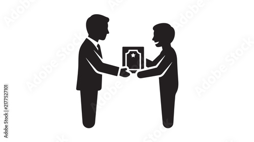 Business award ceremony vector icon of executive giving plaque to employee