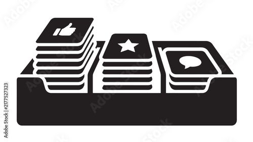 Social media icons stacked in storage tray vector illustration glyph symbol