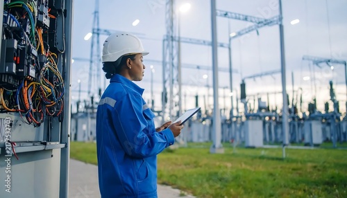 Woman working in modern industrial greenhouse.