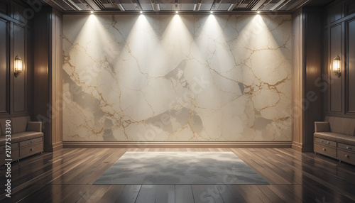 Luxury marble wall background with spotlight illumination in a modern interior room