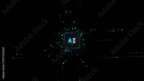 Artificial Intelligence AI Chip with Glowing Circuit Lines and Machine Learning Technology Animation