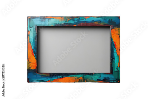 Obraz na płótnie Weathered turquoise and orange picture frame