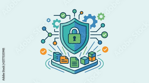 Digital security shield protecting cloud data files and network connectivity.