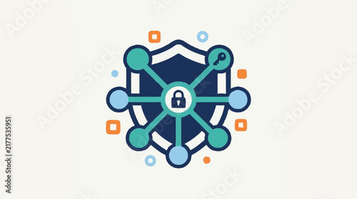 Digital Security Shield With Central Lock And Network Nodes.
