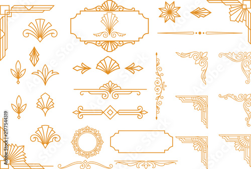 Art deco fan shape ornaments and geometric frame collection for elegant Gatsby style decor.
