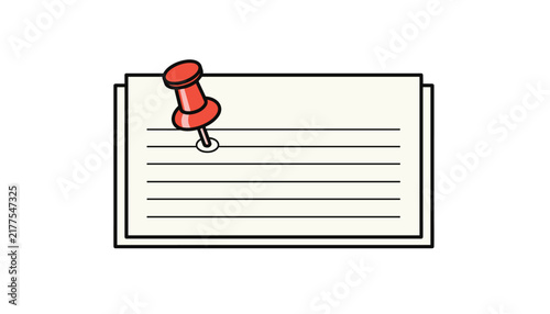 Lined white paper notebook sheet pinned down with a red pushpin illustration represents message boarding and reminders.