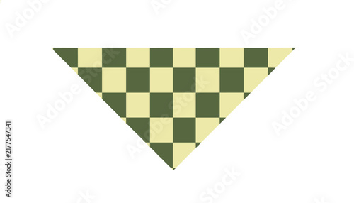 Triangular segment of checkered fabric pattern in olive green and pale yellow colors representing a bandana or flag.