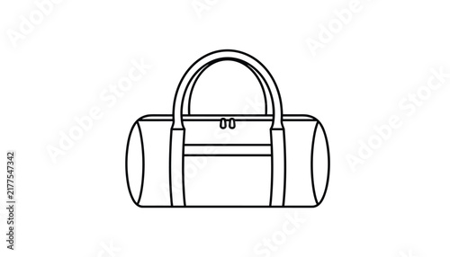 Duffel sports bag black and white line art vector illustration representing gym gear, travel luggage, and active lifestyle.