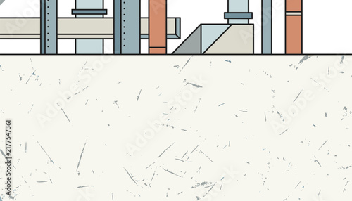 Architectural industrial design blueprint details with pipes and concrete texture mock-up for technical layouts.