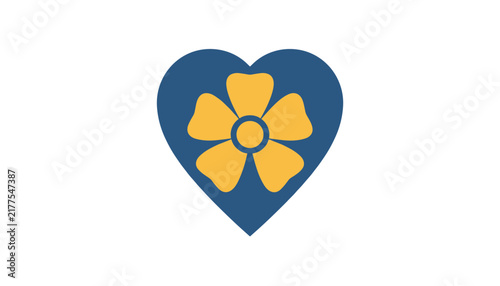 Elegant yellow five-petal flower centered inside a dark blue heart symbol represents love for nature and beauty.
