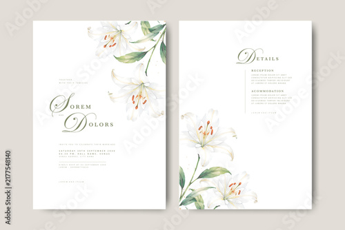 elegant wedding invitation card with lily flower watercolor