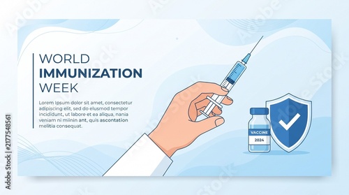 Hand holding syringe for world immunization week