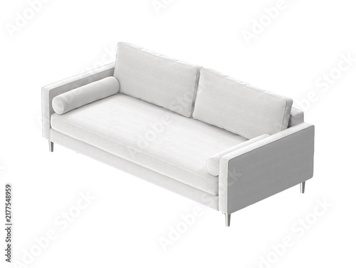 Fotografía Modern white velvet sofa with bolster pillows and sleek metal legs