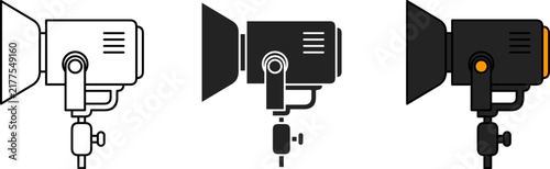Studio lighting icon set standing on tripod. Vector illustration line solid color style