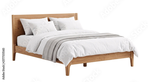 Картината върху платно Minimalist wooden bed frame with crisp png on isolated transparent background