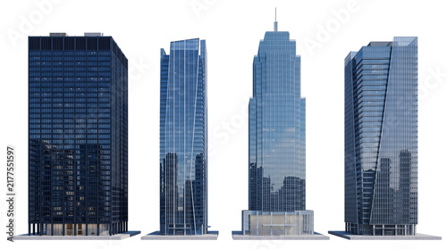 Canvastavla Modern glass skyscrapers in a row png on isolated transparent background