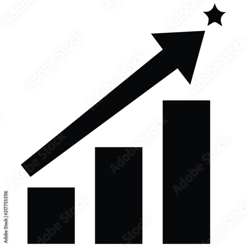 Growth bar chart graphic with rising arrow and star for business success performance data.