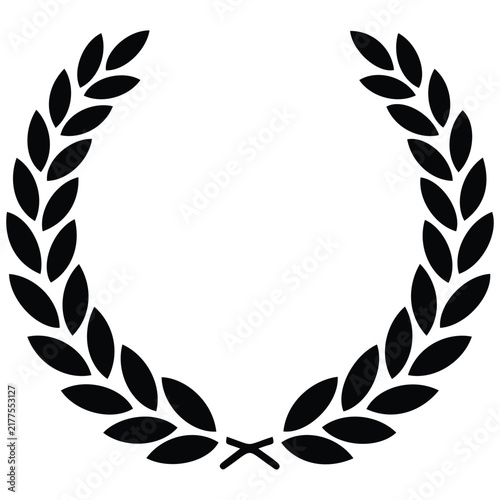 Laurel wreath symbol of victory and achievement in minimalist black vector silhouette style.