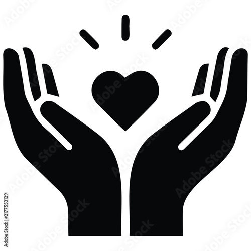 Pair of hands holding glowing heart symbol representing care and charity support services.