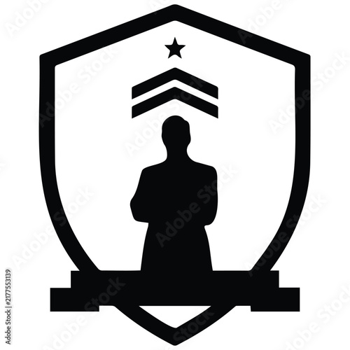 Professional businessman silhouette shield icon for corporate leadership award design.