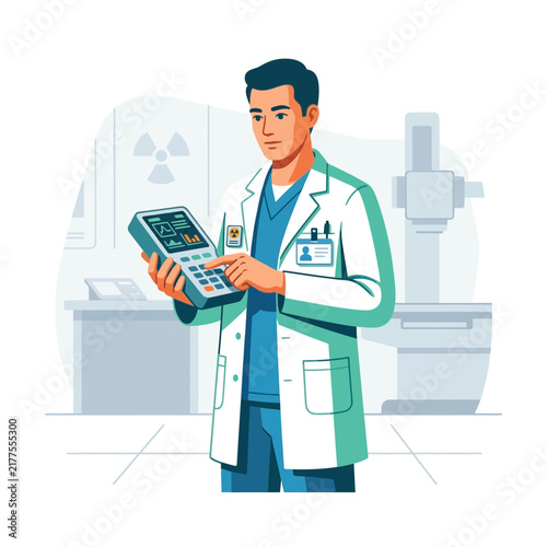 Scientist or Doctor Operating Advanced Medical Equipment with Data Display