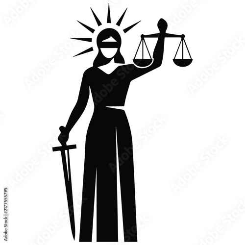 Obraz na plátně Lady justice holding sword and scales silhouette illustration blindfolded legal goddess vector