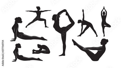 Set of Yoga Pose Silhouettes for Wellness and Mindfulness Design