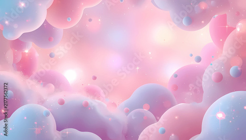 Dreamy fantasy pastel pink and blue cloudscape background with glowing magical bokeh lights fantasy clouds blue sky glow light sweet cotton cute backdrop