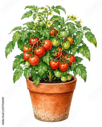 tomatoes plant in a terracotta pot