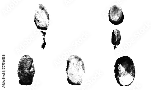 Fotografie Set of black fingerprint marks and thumbprint patterns isolated for biometric id