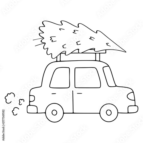 Car carrying christmas tree celebrating holiday season