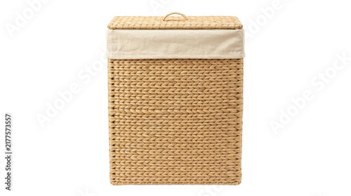 Obraz na płótnie Woven hyacinth laundry hamper with fabric liner and lid for home organization