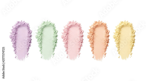Canvastavla Five pastel powder swatches for makeup application on a white background