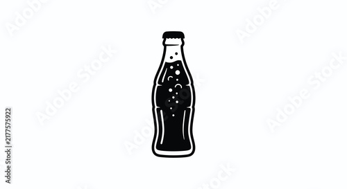 Foto Black silhouette of a glass bottle filled with a bubbly liquid on white