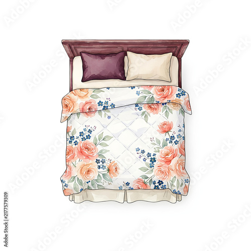 Watercolor bed isolated on white. Illustration for home living. Perfect clip art for educational books for children to explore things around.