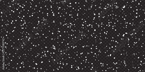 Magical Falling Snow and Sparkling Stars Pattern Overlay Vector Background on Dark Transparent Grid for Winter Holiday Designs