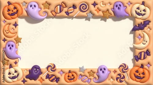 Whimsical Halloween 3D decorative background with ample copy space for festive designs