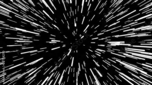 Hyperspace Jump. Flying Through the Universe Lightspeed Tunnel. Acceleration and Slowdown of Abstract Spaceship Like Star Wars Effect. Animation of 4k video.