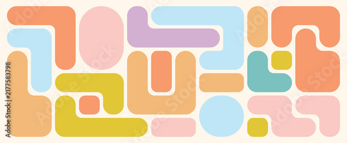 Retro Bento Grid Background, Bauhaus Style Organic Arch and Rounded Shapes in Nostalgic Pastel Colors for Poster Design